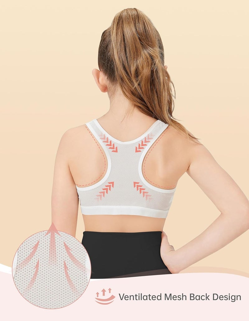 ZIAUGB Store Girls Training Bra for 8-14 - First Wireless Seamless Sports Bra with Sewn-in Padding - Breathable Cotton Racerback - 4-Pack - Image 3